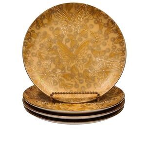 Dorothy C Thorpe VTG Porcelain Salad Plates Gold w/Butterflies- Set of (4) 7.75"